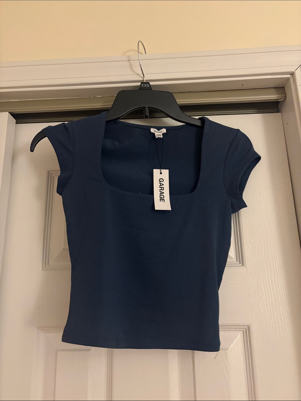Garage Navy Square Neck Fitted Crop Top